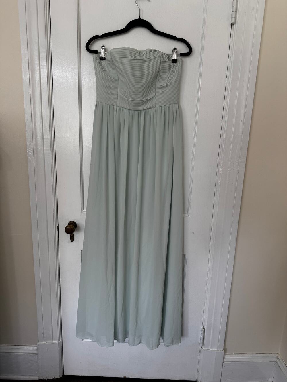 Strapless Light Sage Green Pleated Chiffon Maxi dress